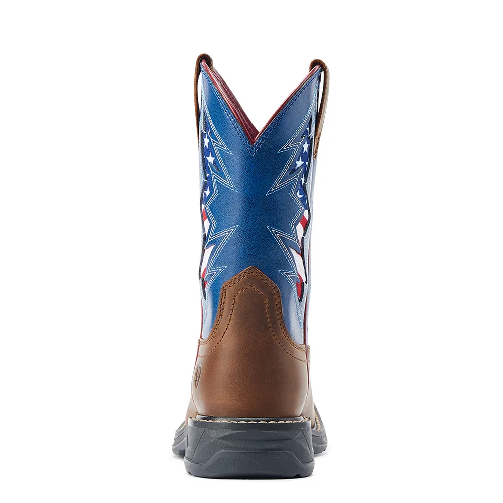 10044436 Ariat Youth Workhog XT Venttek Western Boot - Distressed Tan / Ole Blue