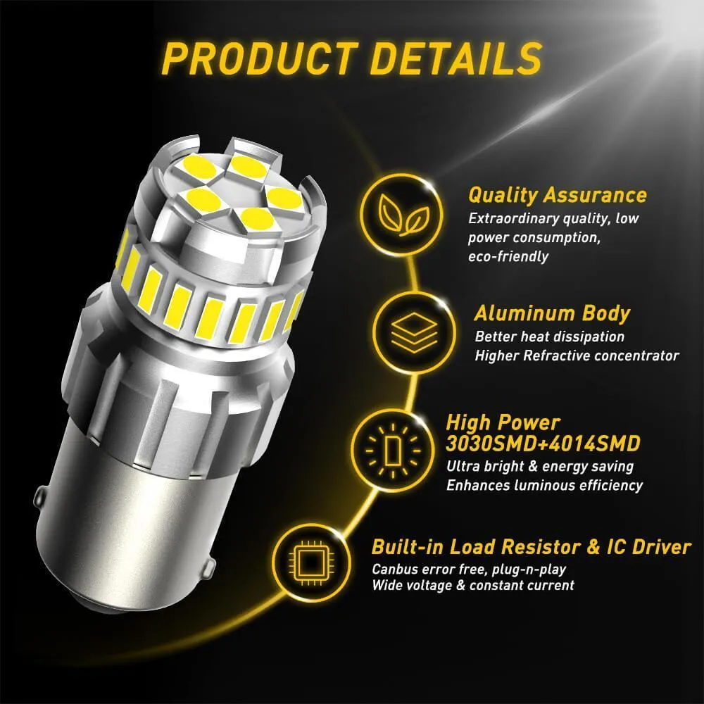 1156 BA15S LED Bulb Reverse Light, Instant Start, No Delay, White LED Replacement for Backup Light, Tail Brake Light