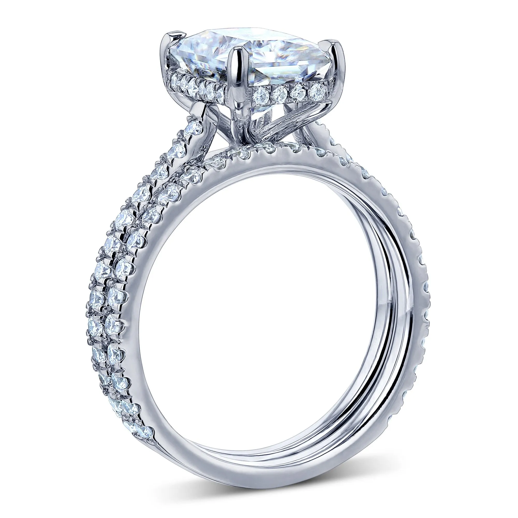 2.45 CT Emerald Moissanite Drop Halo Bridal Set