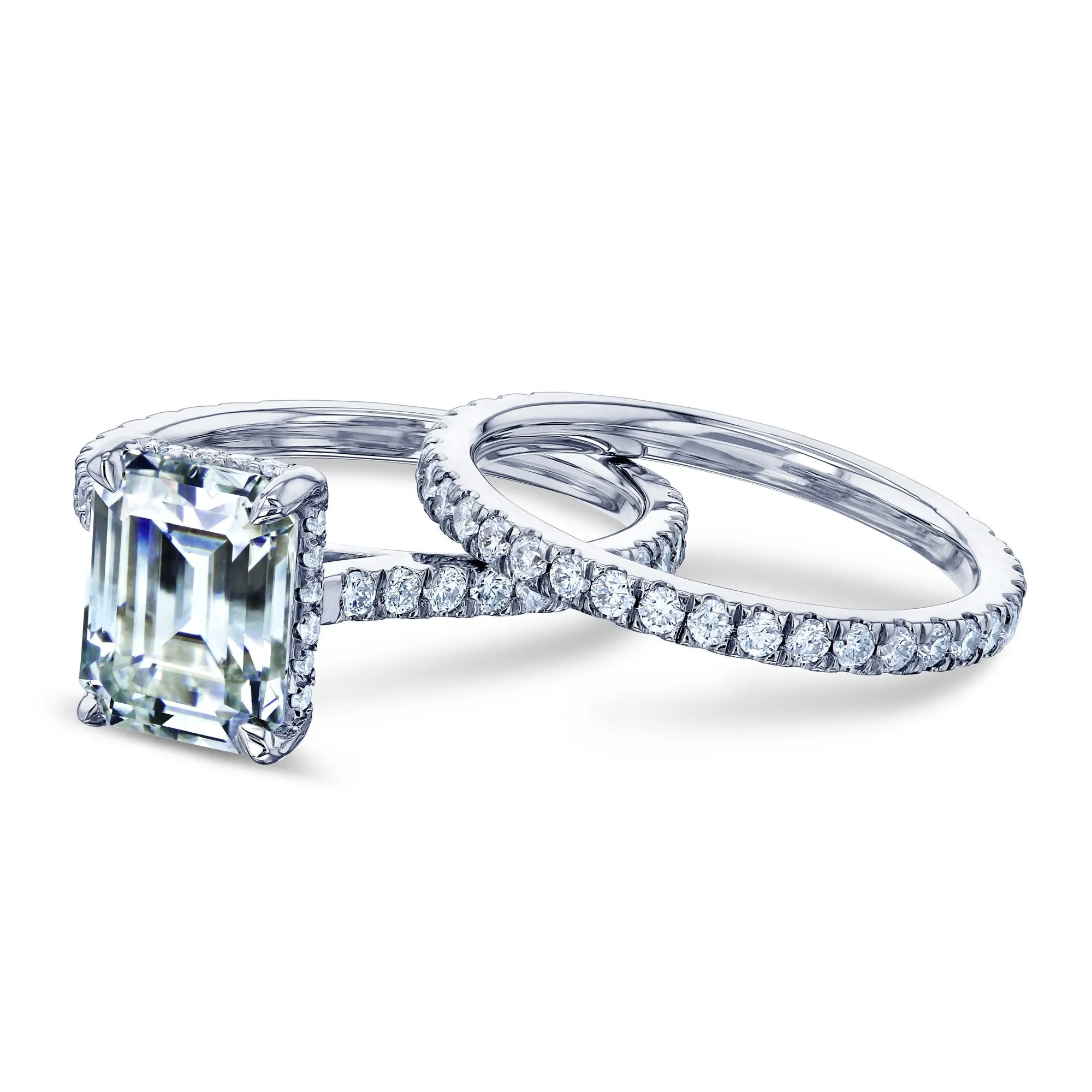 2.45 CT Emerald Moissanite Drop Halo Bridal Set