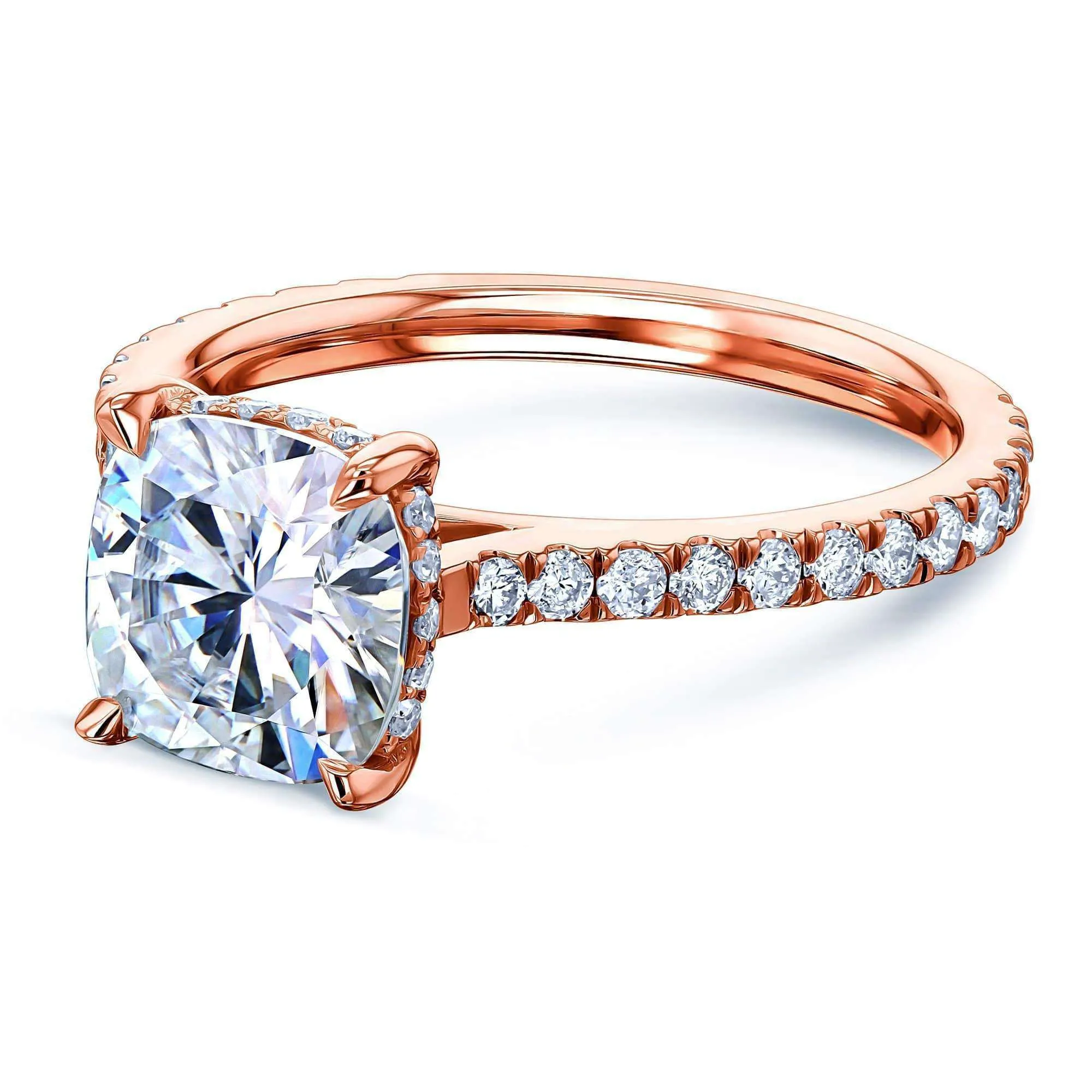 2ct Cushion Moissanite Drop Halo Ring