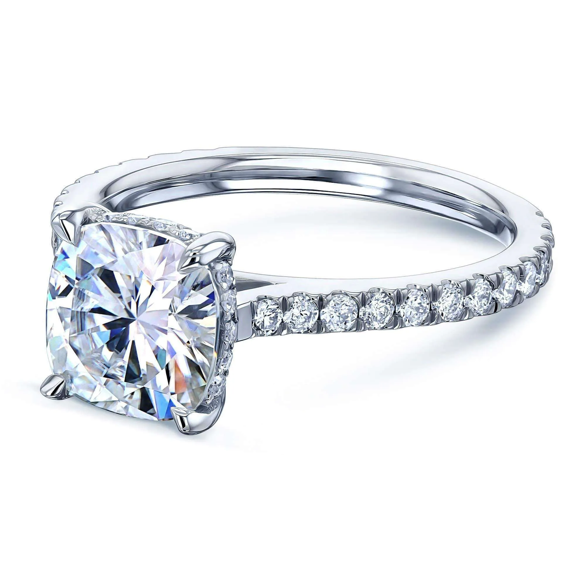 2ct Cushion Moissanite Drop Halo Ring