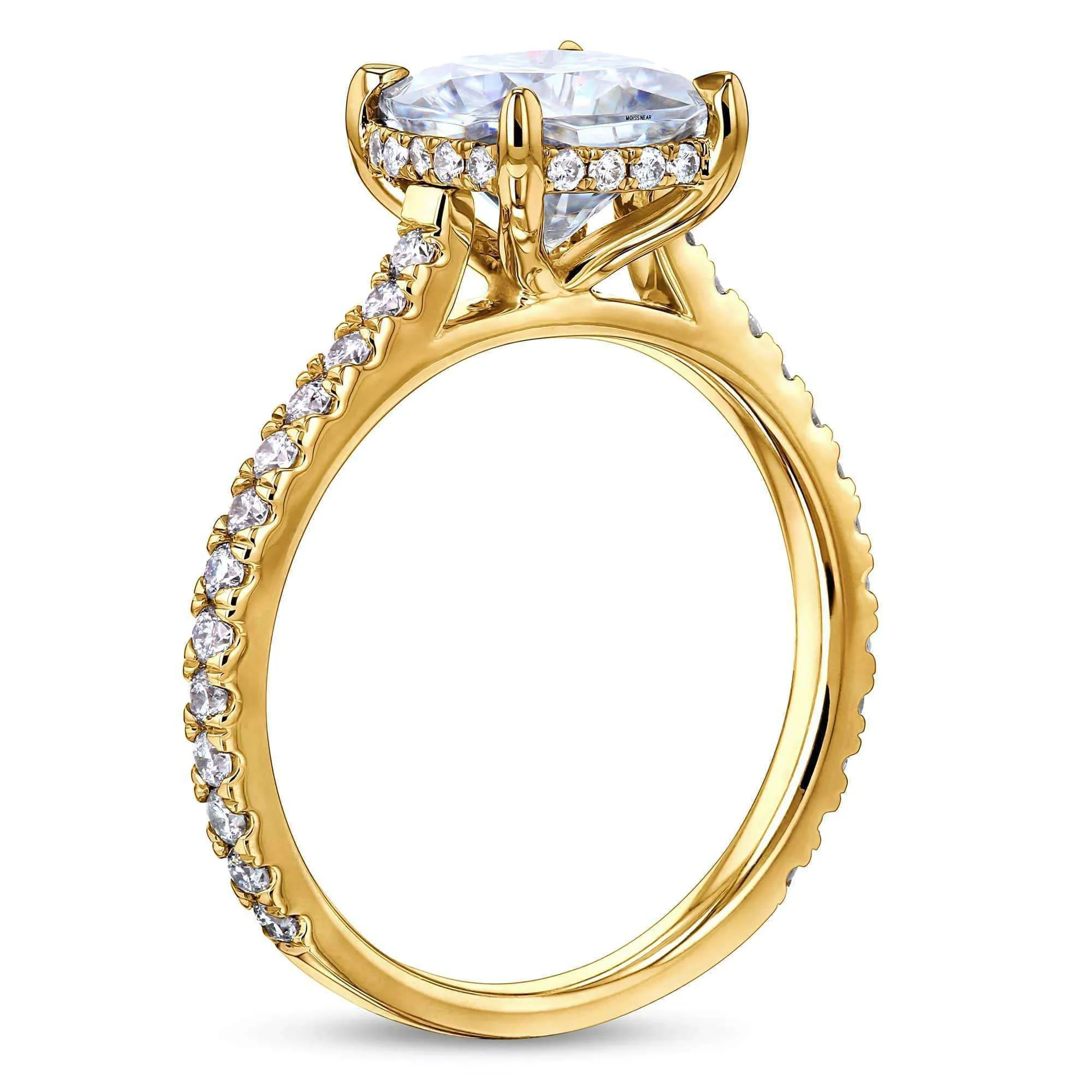 2ct Cushion Moissanite Drop Halo Ring