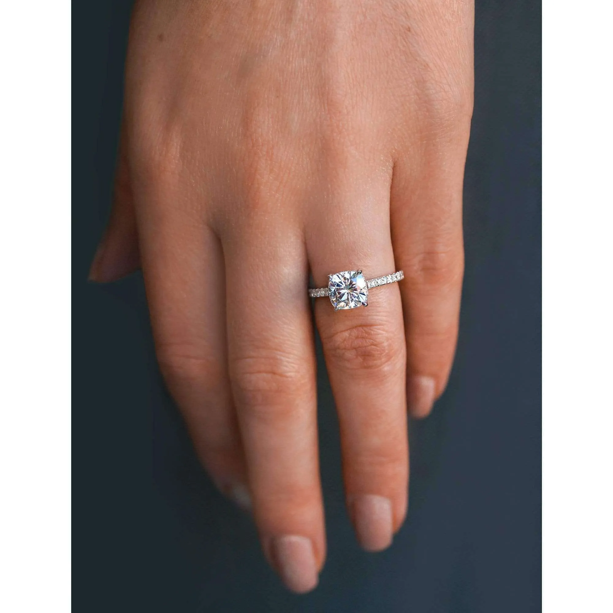 2ct Cushion Moissanite Drop Halo Ring