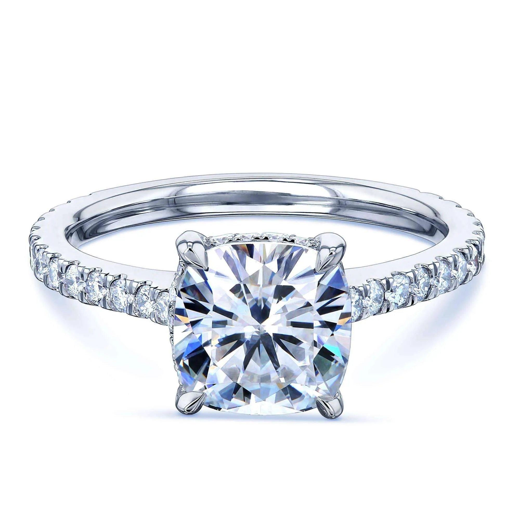 2ct Cushion Moissanite Drop Halo Ring