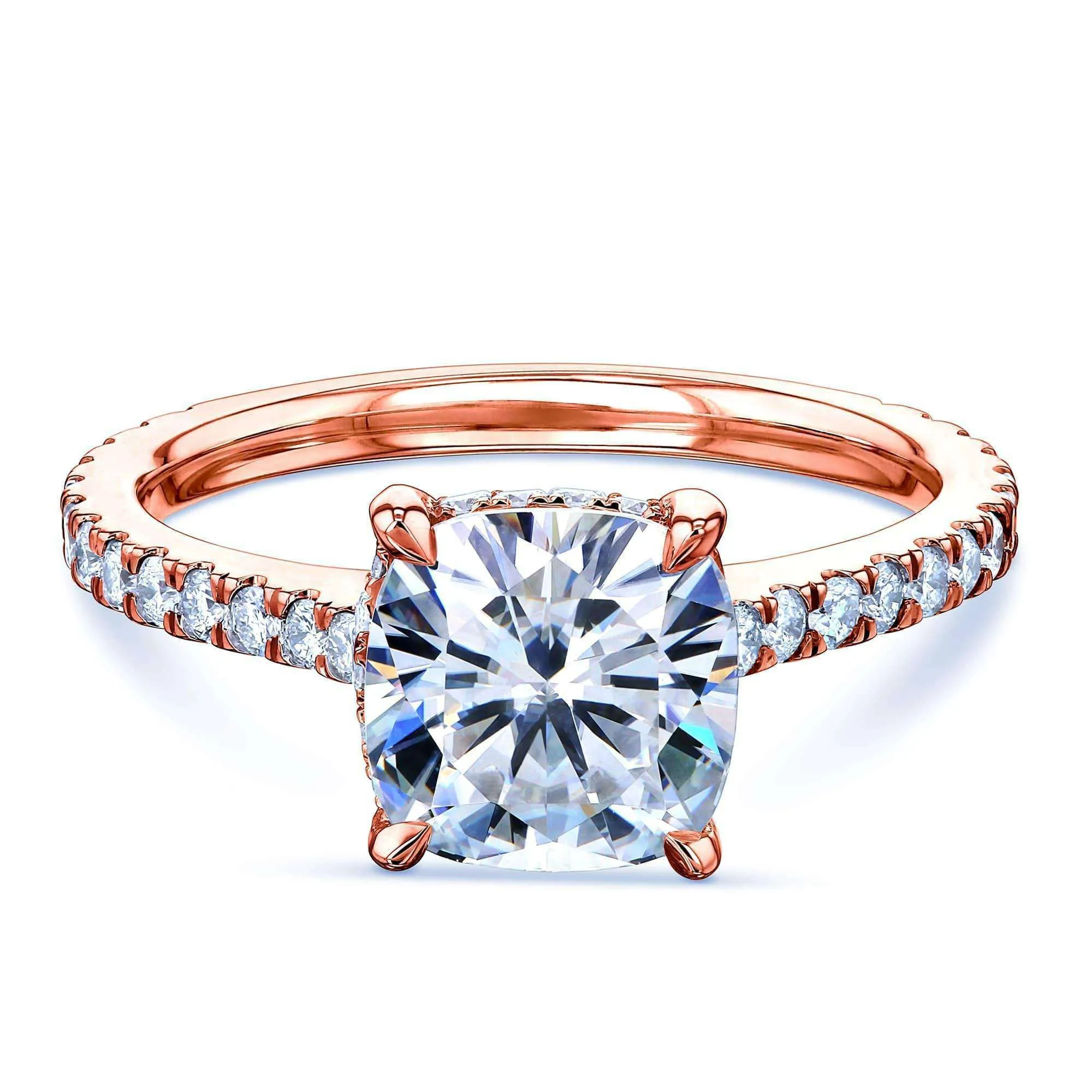 2ct Cushion Moissanite Drop Halo Ring