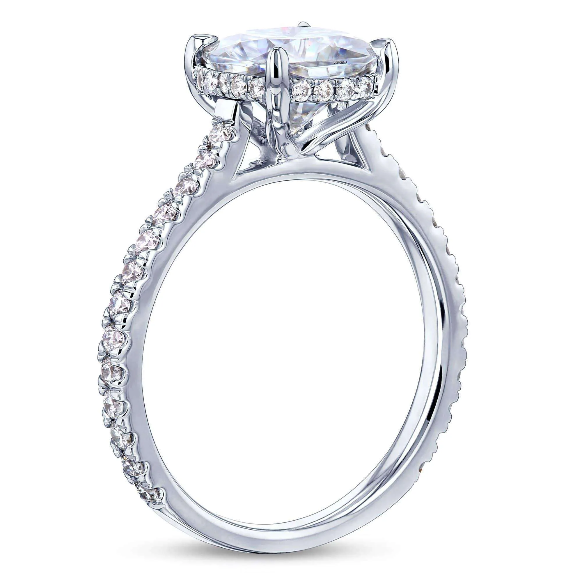 2ct Cushion Moissanite Drop Halo Ring