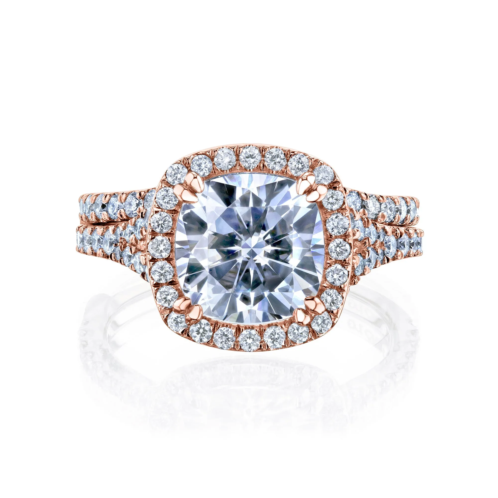 3-3/4ct.tw Bold Cushion Halo Bridal Set - Moissanite & Lab Diamonds