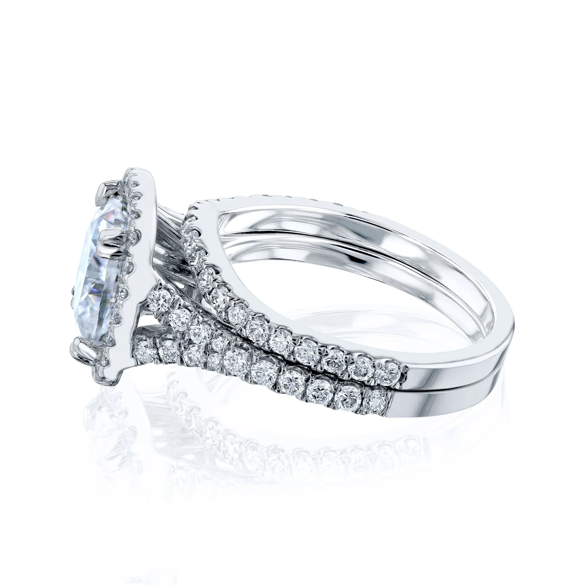 3-3/4ct.tw Bold Cushion Halo Bridal Set - Moissanite & Lab Diamonds