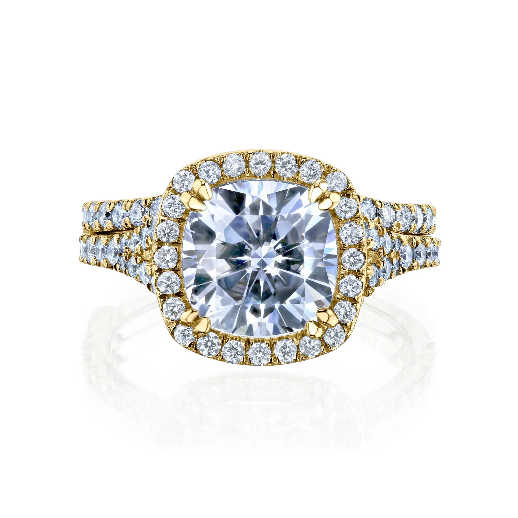 3-3/4ct.tw Bold Cushion Halo Bridal Set - Moissanite & Lab Diamonds