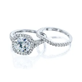 3-3/4ct.tw Bold Cushion Halo Bridal Set - Moissanite & Lab Diamonds