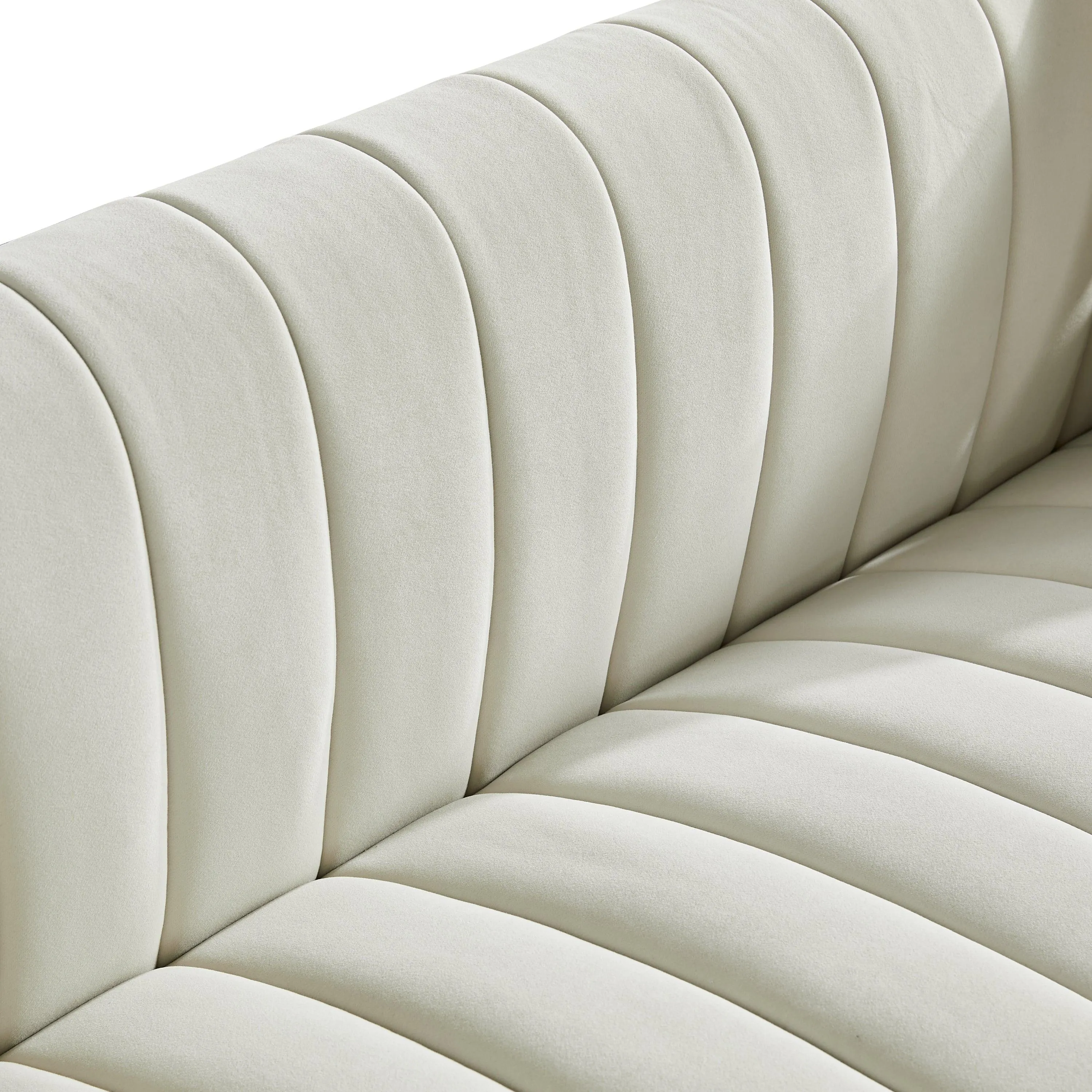 79.92" White Velvet Sofa with Modern Vertical Channel Tufting, Comfortable for Living Room