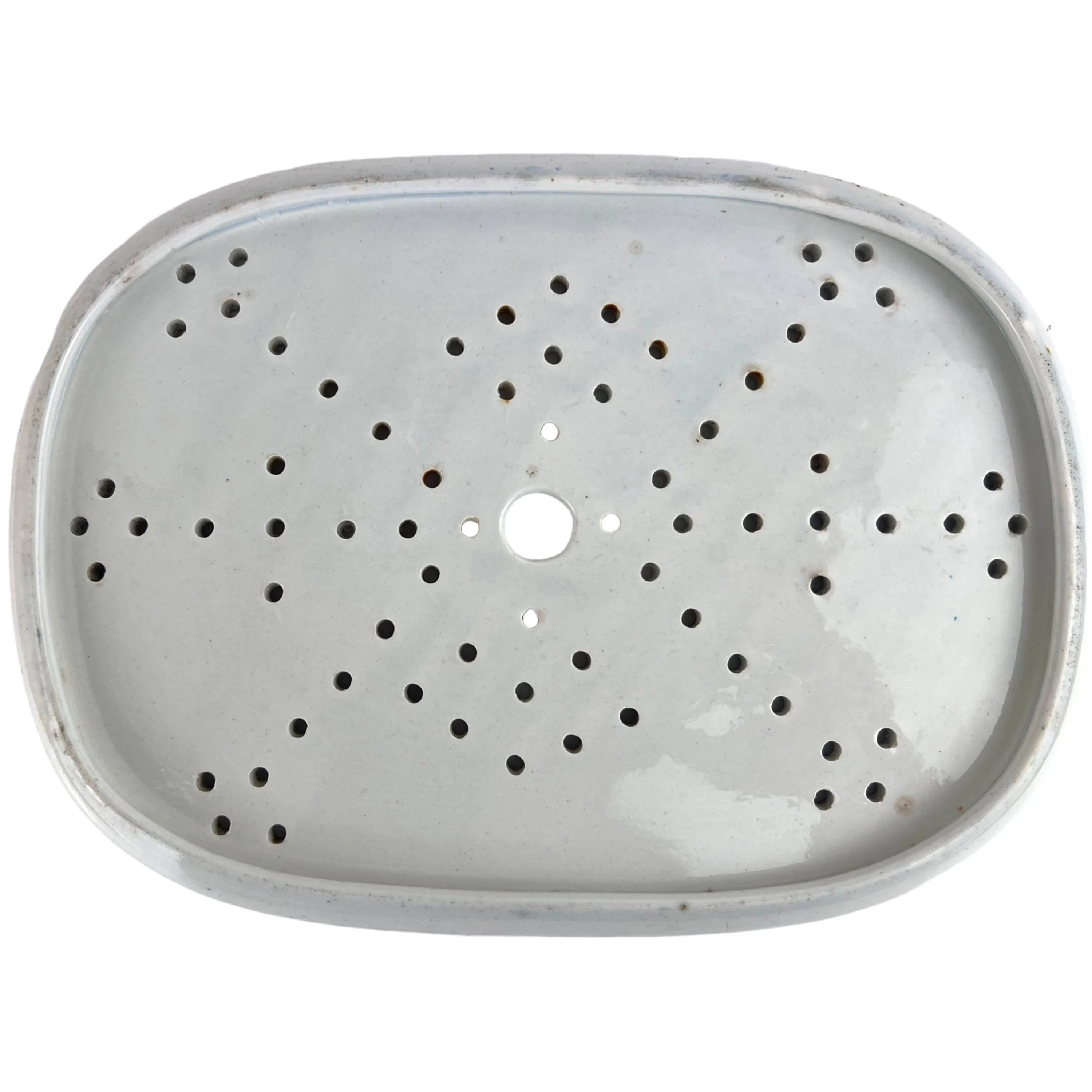 Antique 19th c Staffordshire Blue Transfer Pearlware Meat Drainer Plate Pierced Strainer
