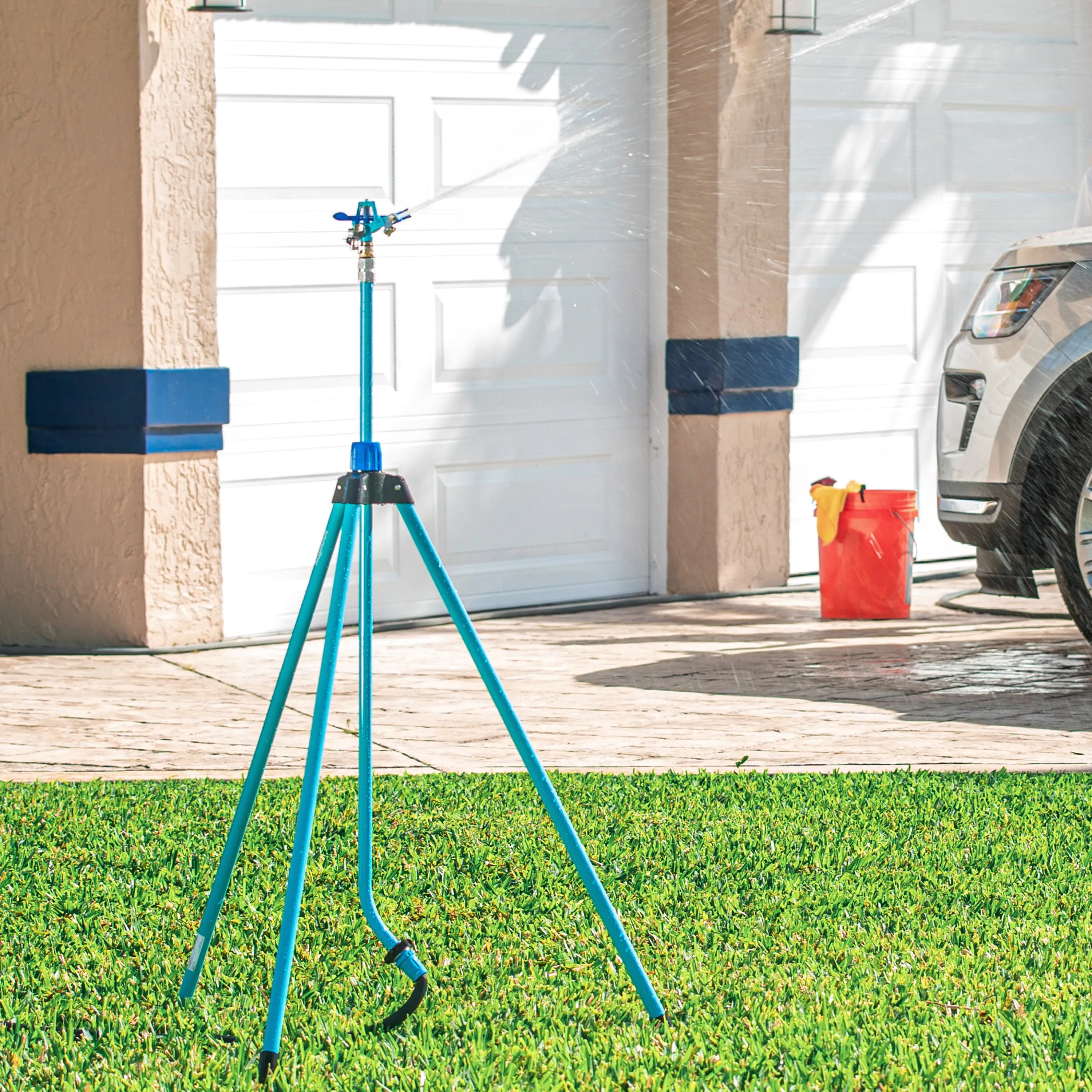 Aqua Joe AJ-IST72ZM Indestructible Zinc Impulse 360° Telescoping Tripod Sprinkler | Customizable Coverage | Extends from 42-72-inches | 1390 sq ft Max Coverage