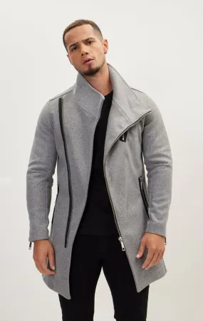 Asymmetrical Zipper Closure Coat - Grey