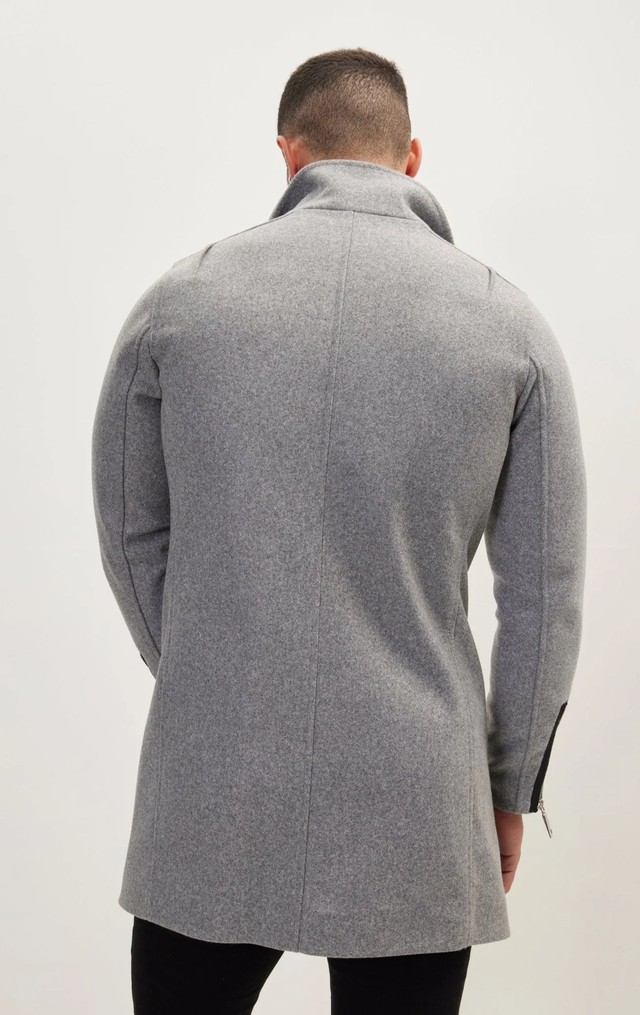 Asymmetrical Zipper Closure Coat - Grey