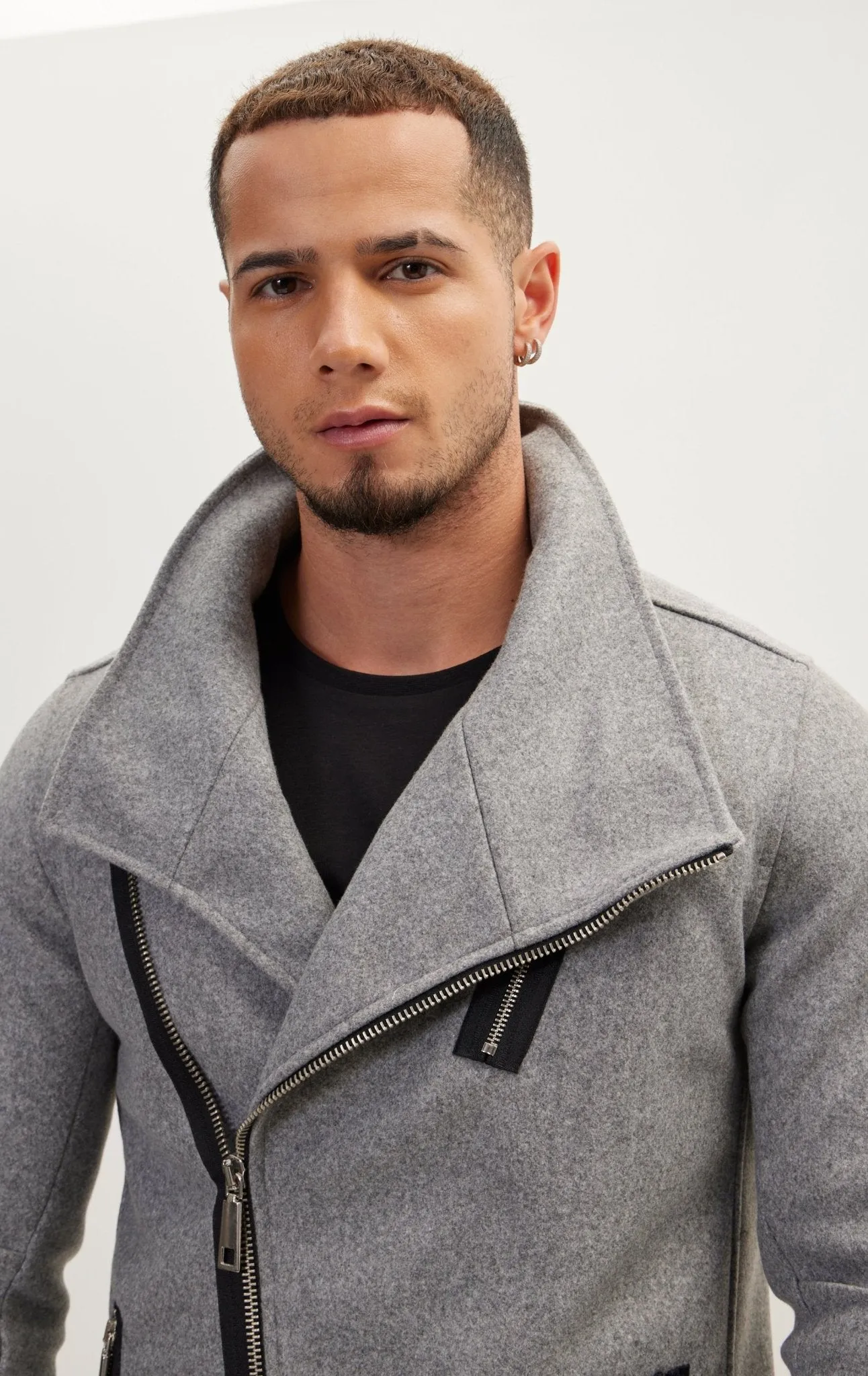 Asymmetrical Zipper Closure Coat - Grey