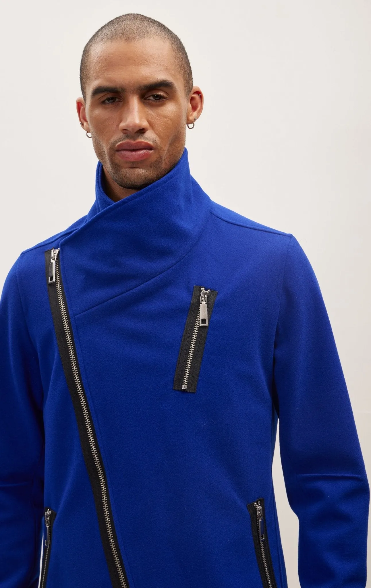 Asymmetrical Zipper Closure Coat - Sax