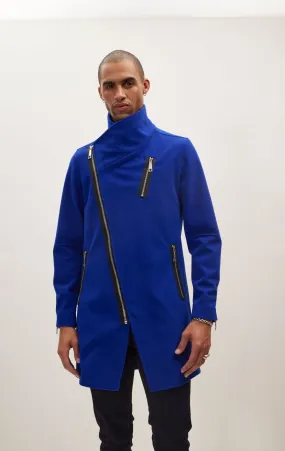 Asymmetrical Zipper Closure Coat - Sax