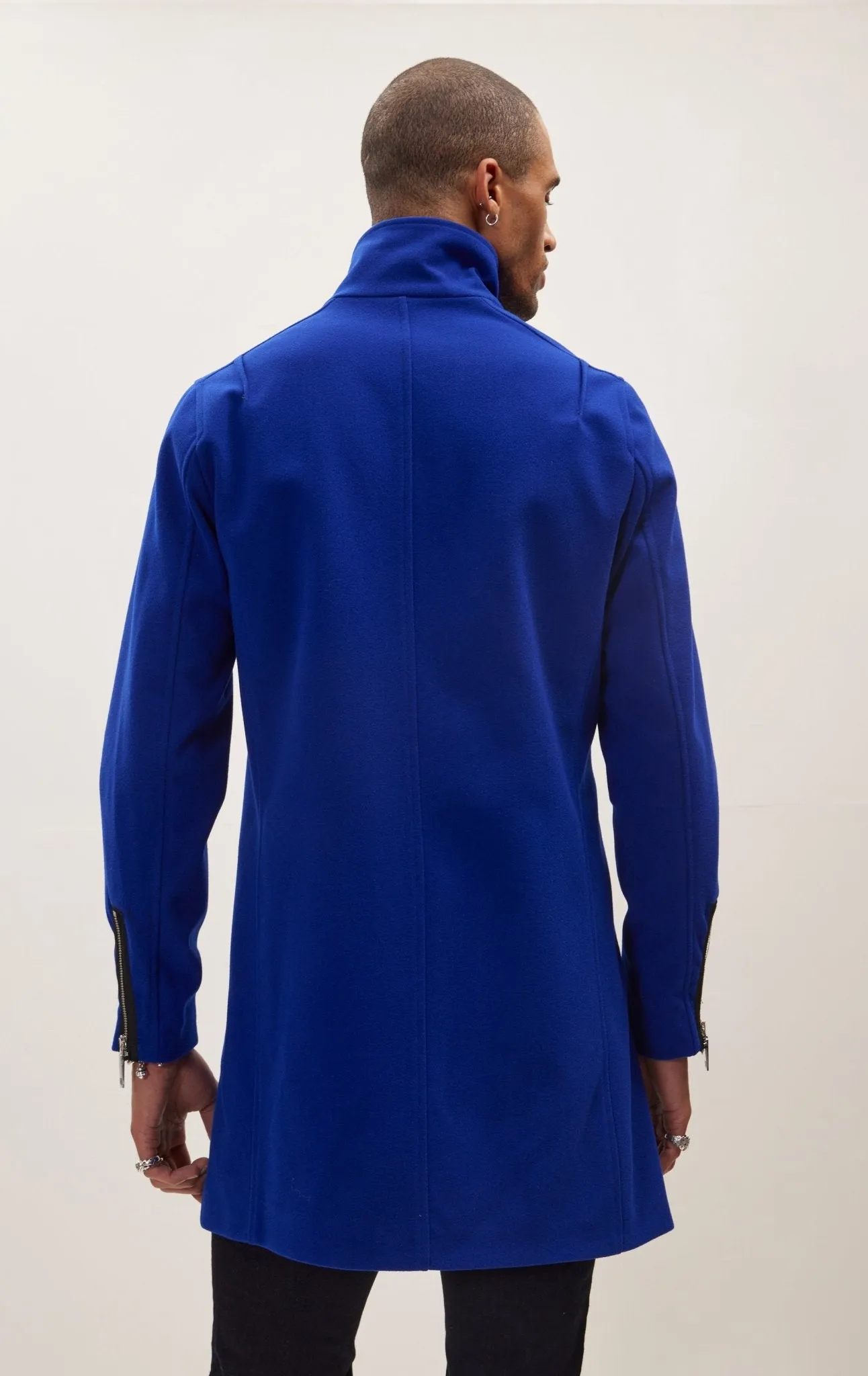 Asymmetrical Zipper Closure Coat - Sax