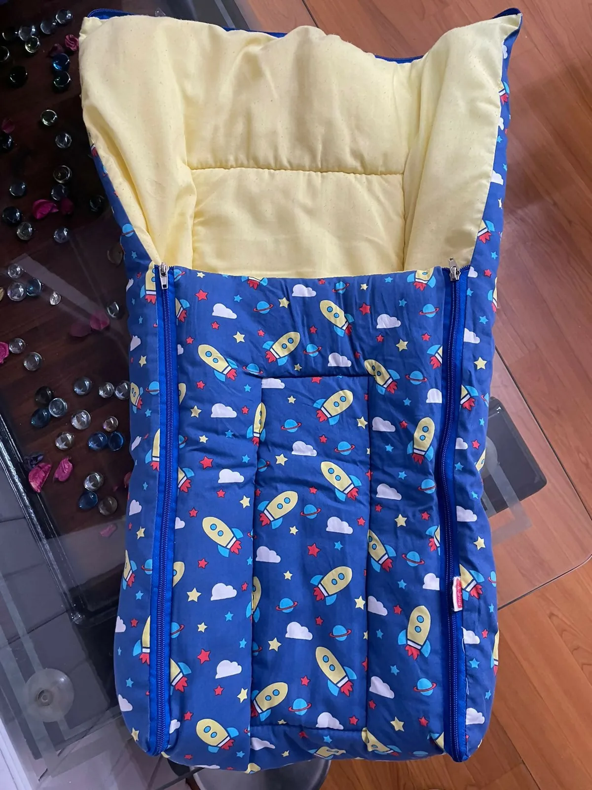 BABYHUG 100% Cotton Sleeping Bag cum Carry Nest Space Print - Navy Blue