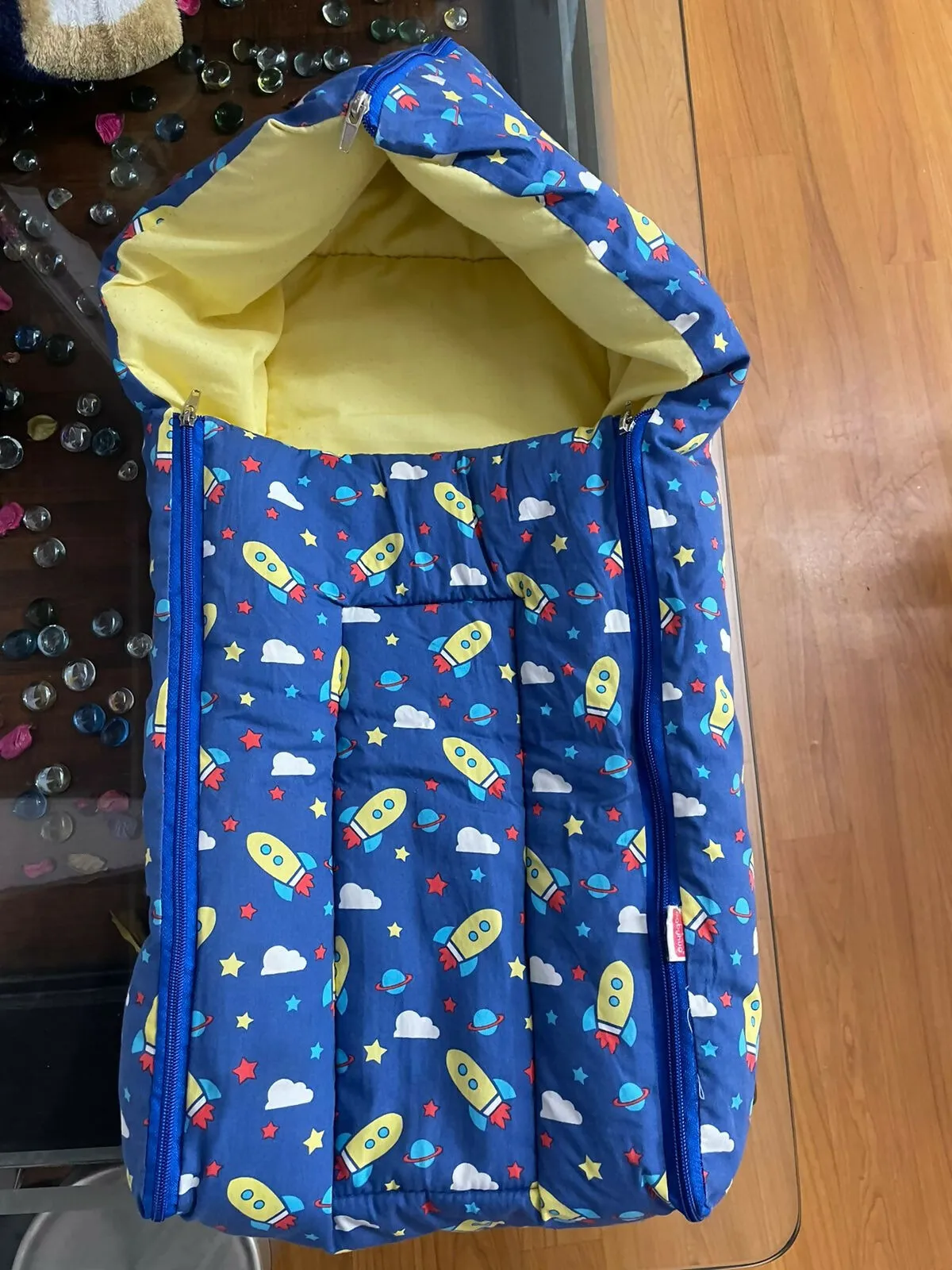 BABYHUG 100% Cotton Sleeping Bag cum Carry Nest Space Print - Navy Blue