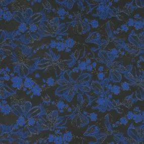 Black and Blue Floral Textured Brocade Fabric