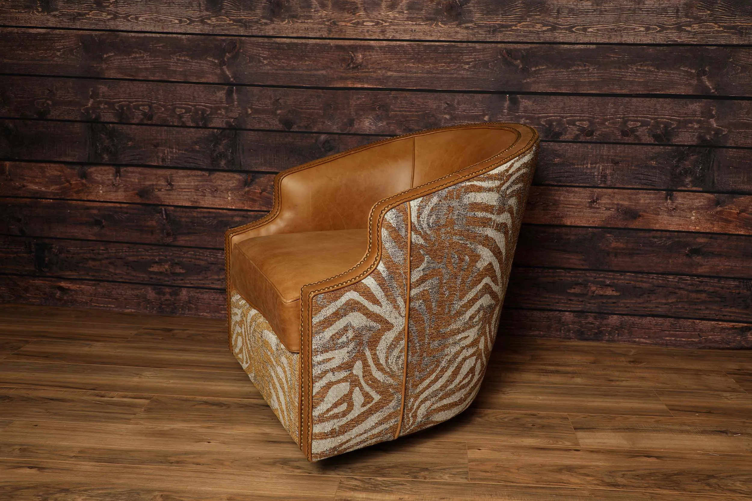 Broken Arrow Southwestern Desert Camel Leather Swivel Chair