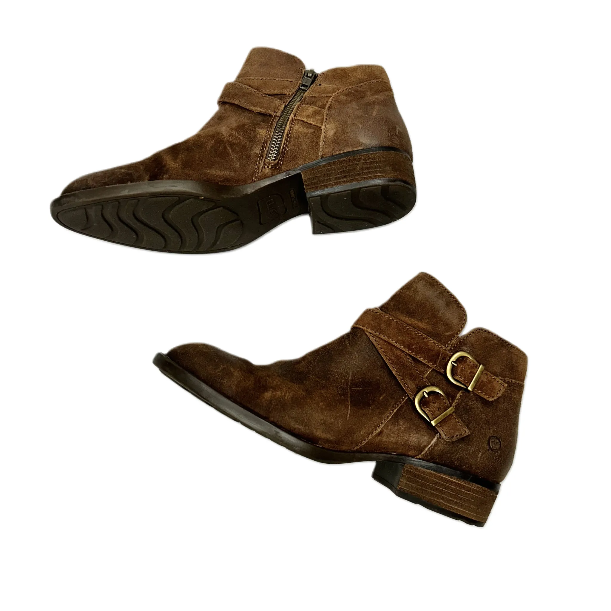 Brown Boots Ankle Flats By Born, Size: 10