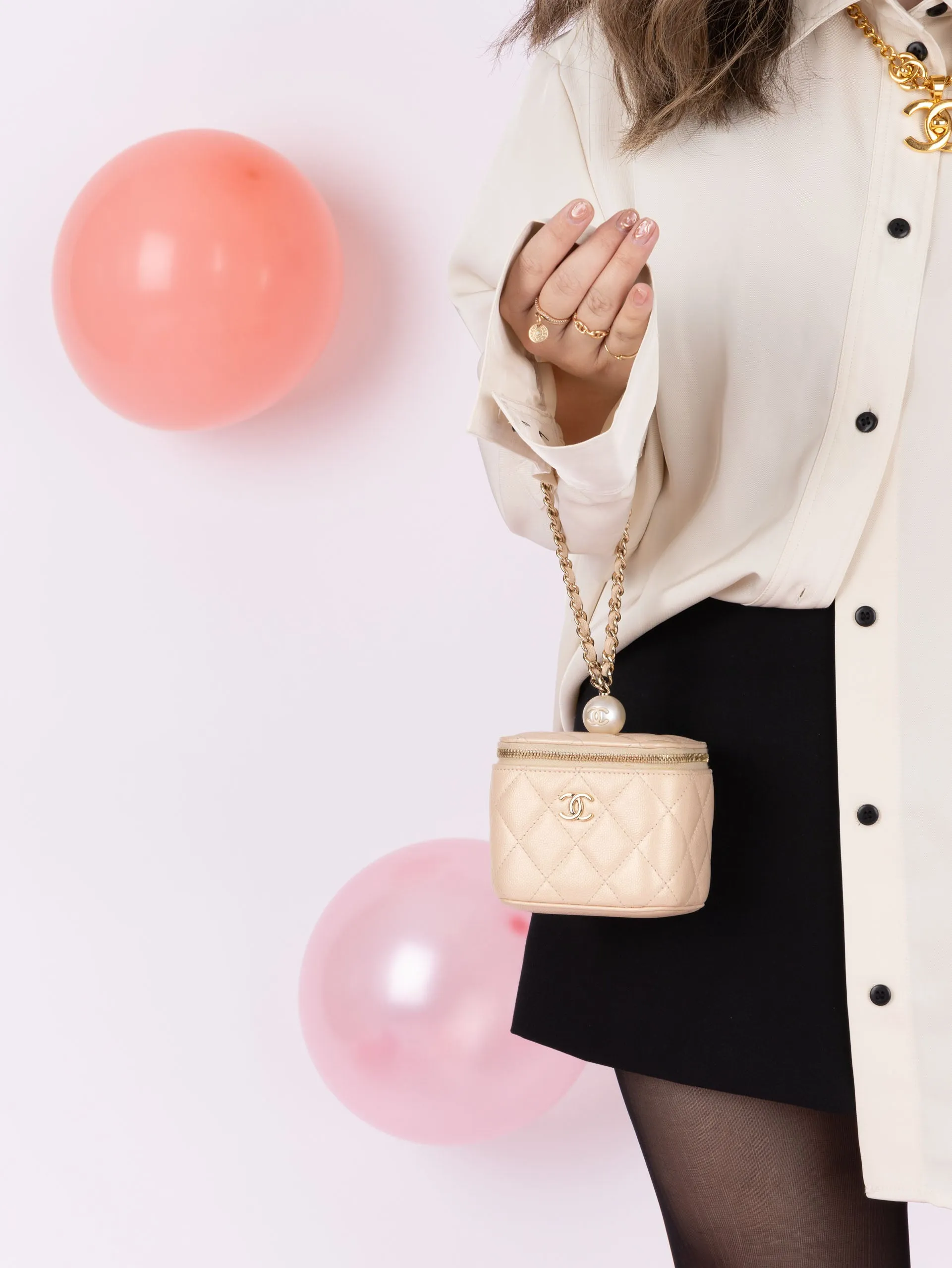 Chanel 2021 Caviar Iridescent Pearl Mini Vanity