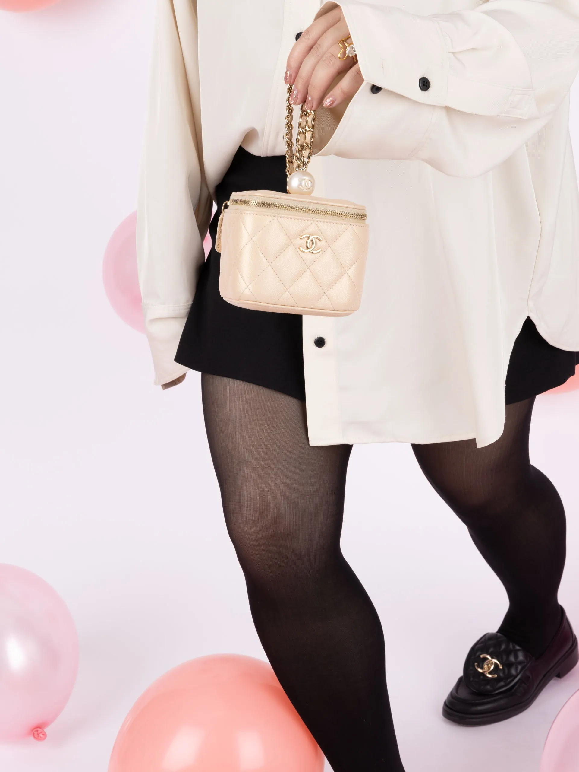Chanel 2021 Caviar Iridescent Pearl Mini Vanity