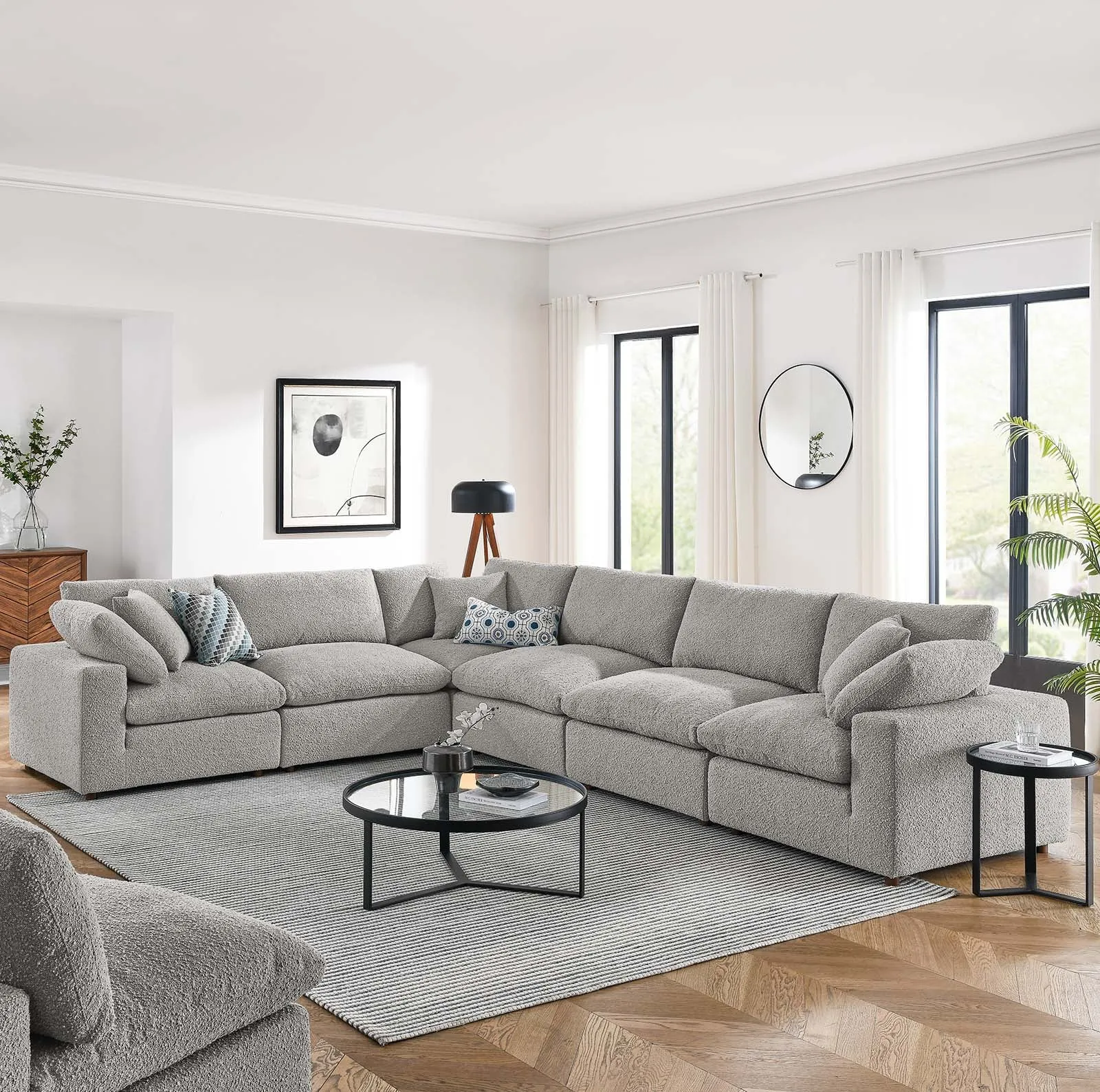 Commix Down Filled Overstuffed Boucle Fabric 6-Piece Sectional Sofa by Modway