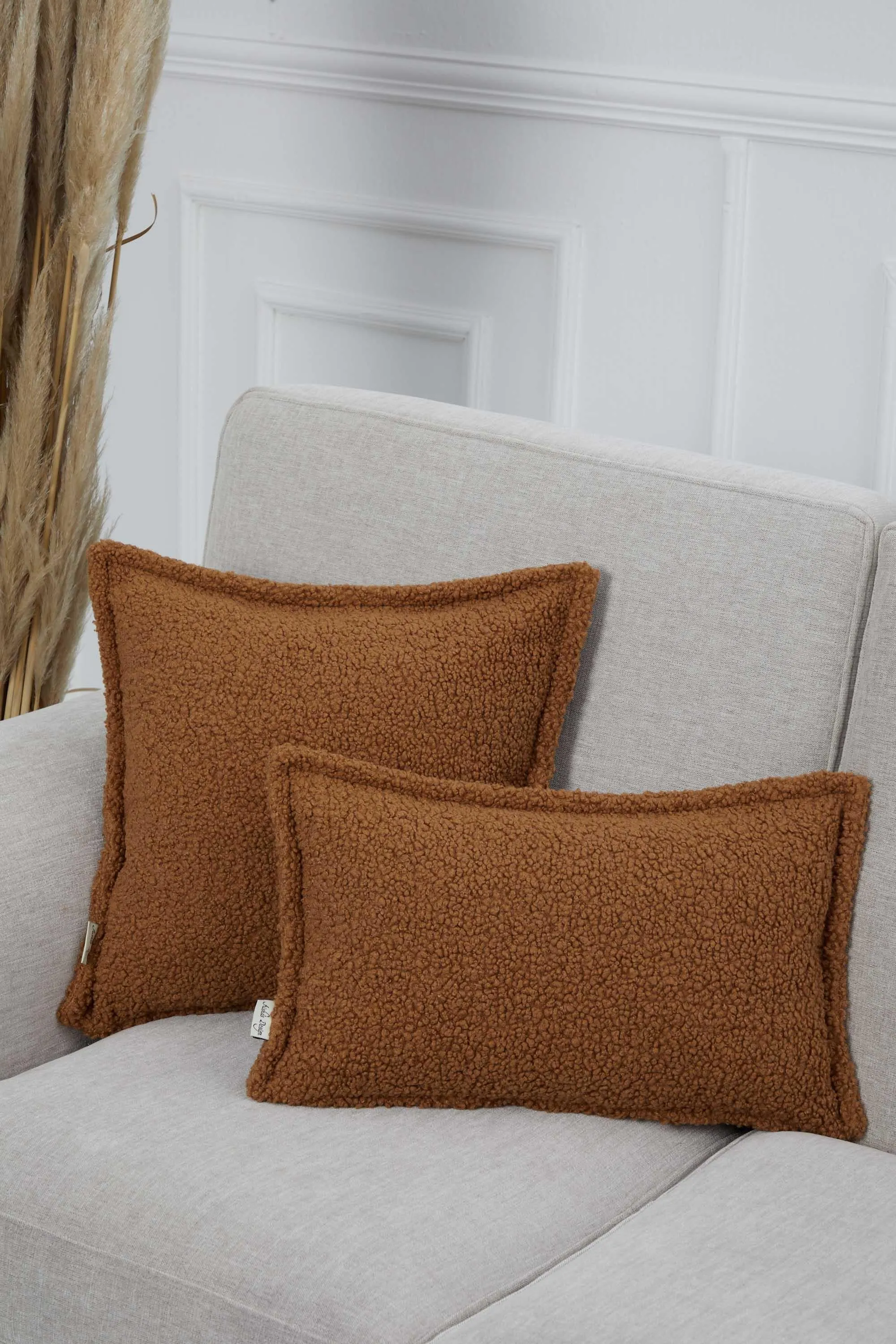Cozy Teddy Lumbar Pillow Cover with Extremely Soft Touch, 20x12 Inches Plush Textured Cushion Cover for Living Room and Bedroom Decors,K-308