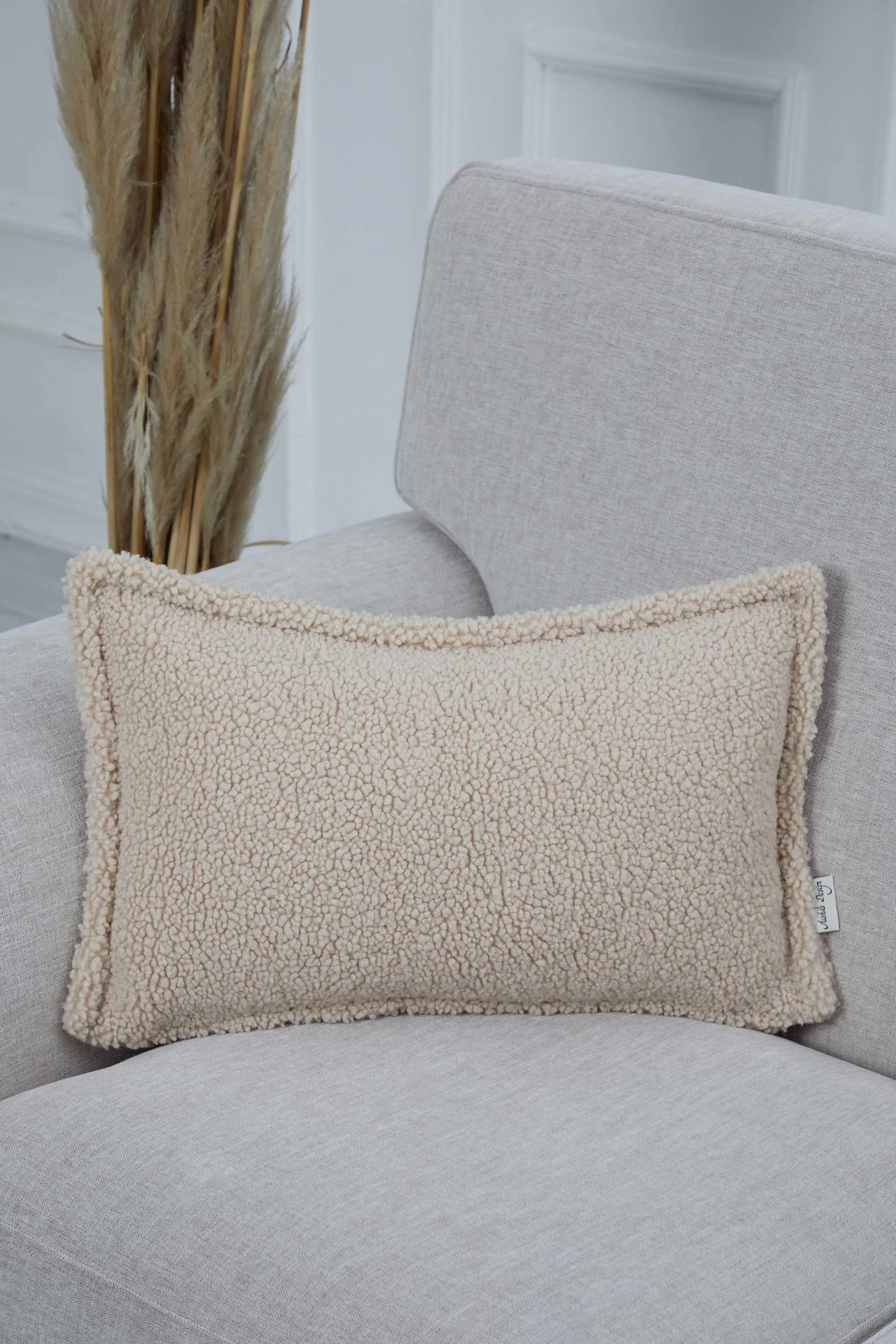 Cozy Teddy Lumbar Pillow Cover with Extremely Soft Touch, 20x12 Inches Plush Textured Cushion Cover for Living Room and Bedroom Decors,K-308