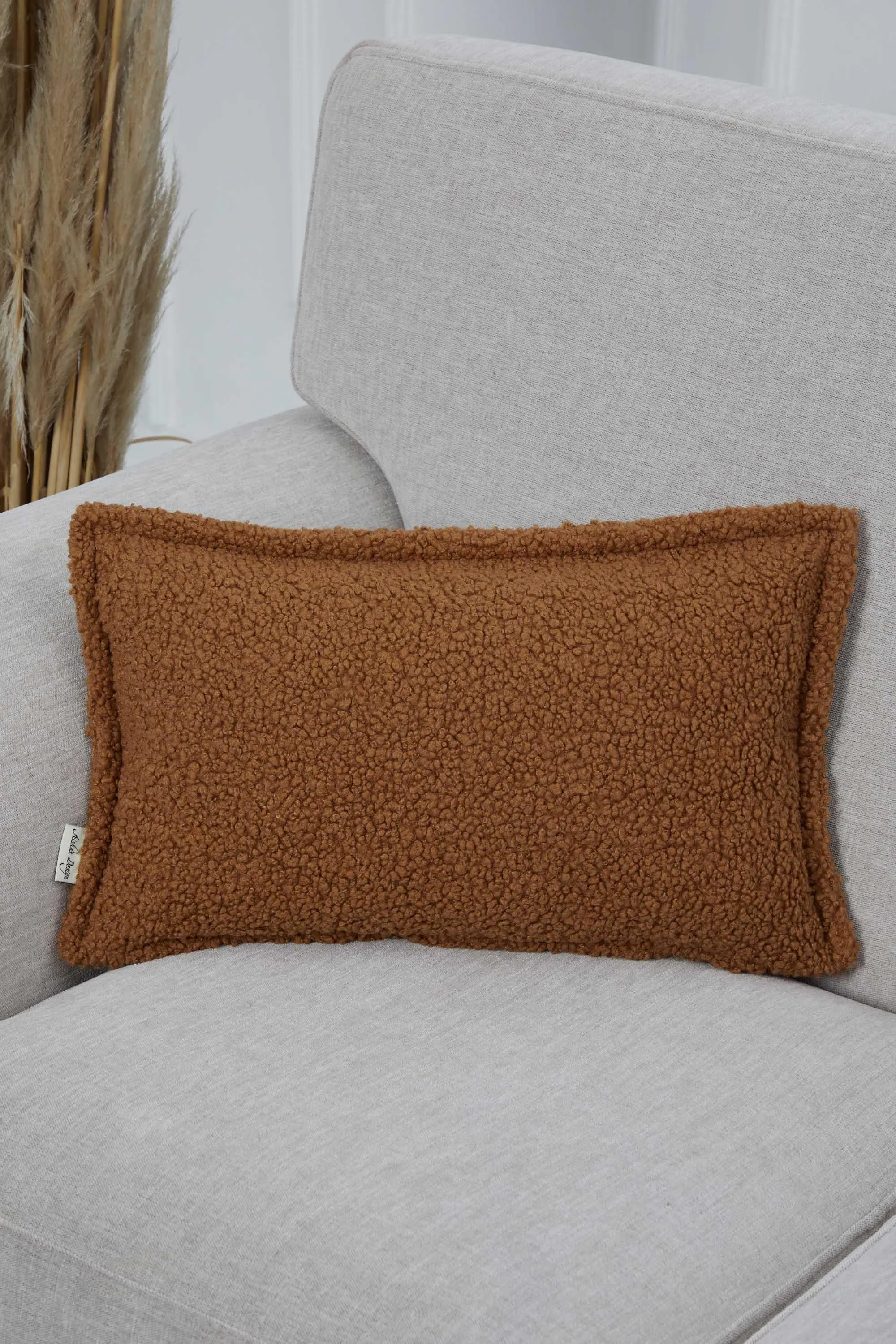 Cozy Teddy Lumbar Pillow Cover with Extremely Soft Touch, 20x12 Inches Plush Textured Cushion Cover for Living Room and Bedroom Decors,K-308