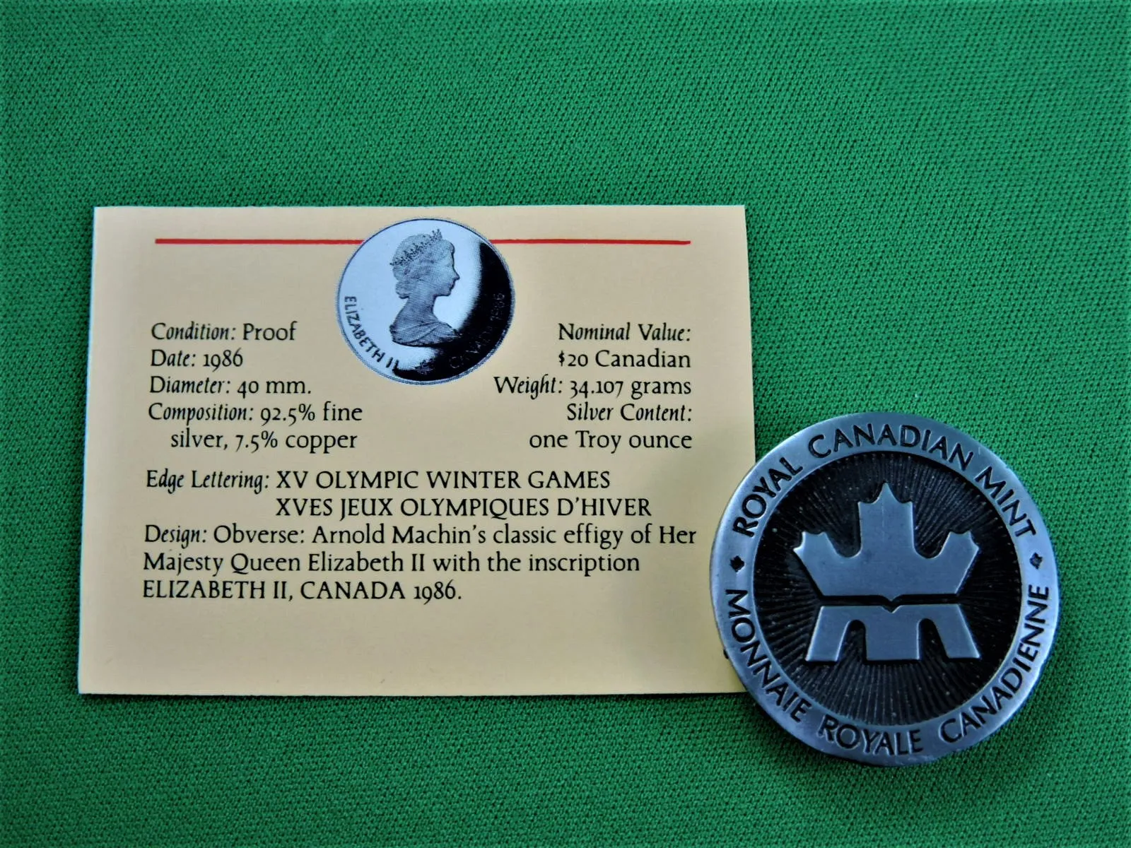Currency - Silver Coin - $20 - 1987 - RCM - Olympic Winter Games - Coin 7 - Figure Skating
