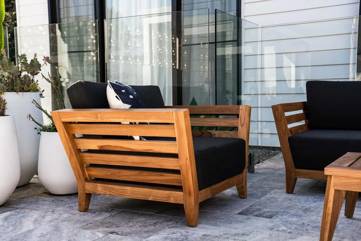 Daintree Outdoor Lounge Chair in Premium Natural Teak and Midnight Sunproof All Weather Fabric