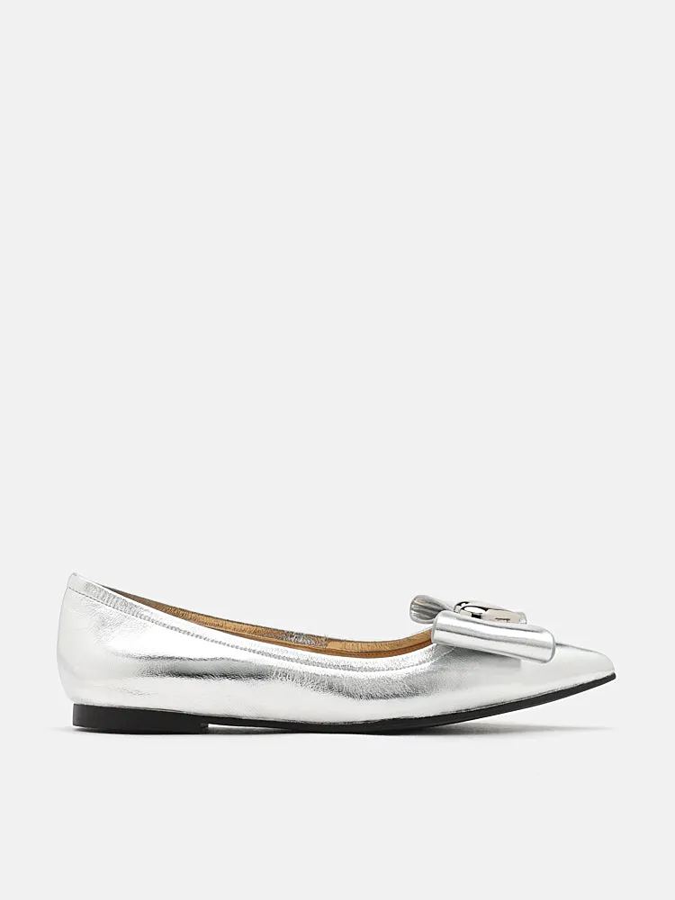 Daisy Hearts and Bow Pointed Toe Metallic Flats