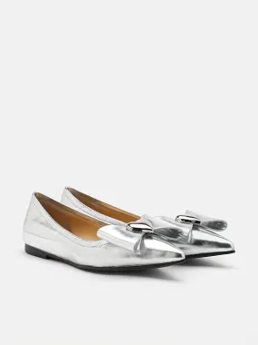 Daisy Hearts and Bow Pointed Toe Metallic Flats