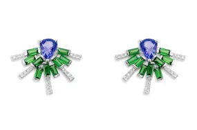 Earrings 18kt White Gold Tanzanites Tsavorites & Diamonds Climbers
