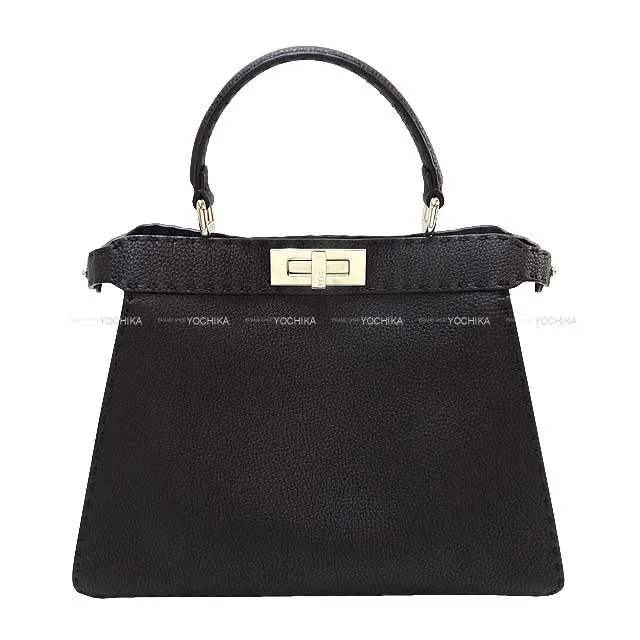 FENDI Shoulder bag PeekaBoo Medium Selleria Noir (Black)/Beige Roman Leather Silver HW 8BN321[EXCELLENT][Authentic]