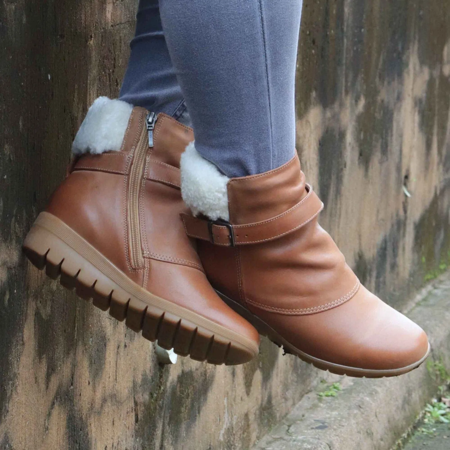Fur Collar Ankle Boot in Whisky– 12460