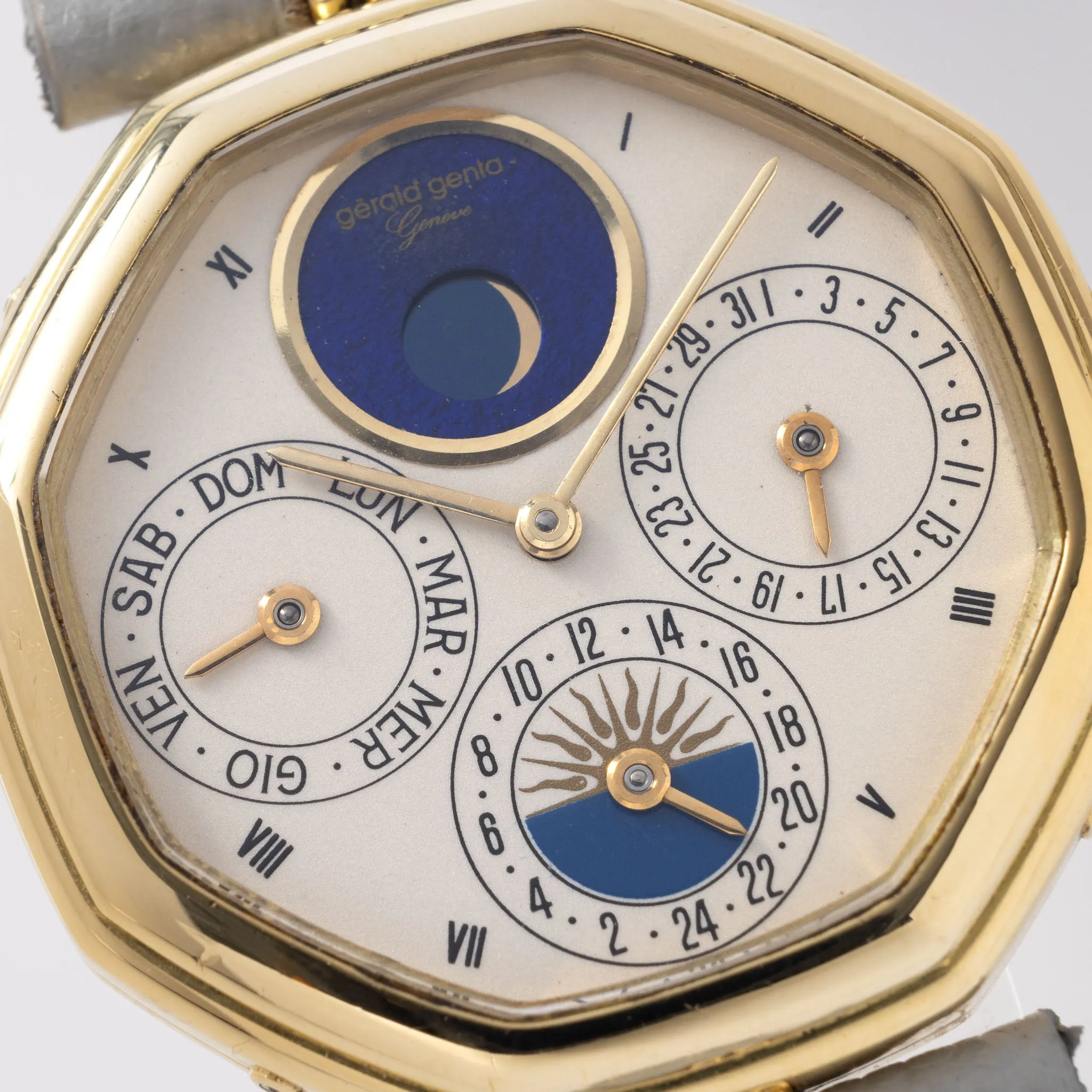 Gerald Genta “Succes“ Day Date Moon-Phase Cream Dial in 18 k yellow gold ref G2747 43