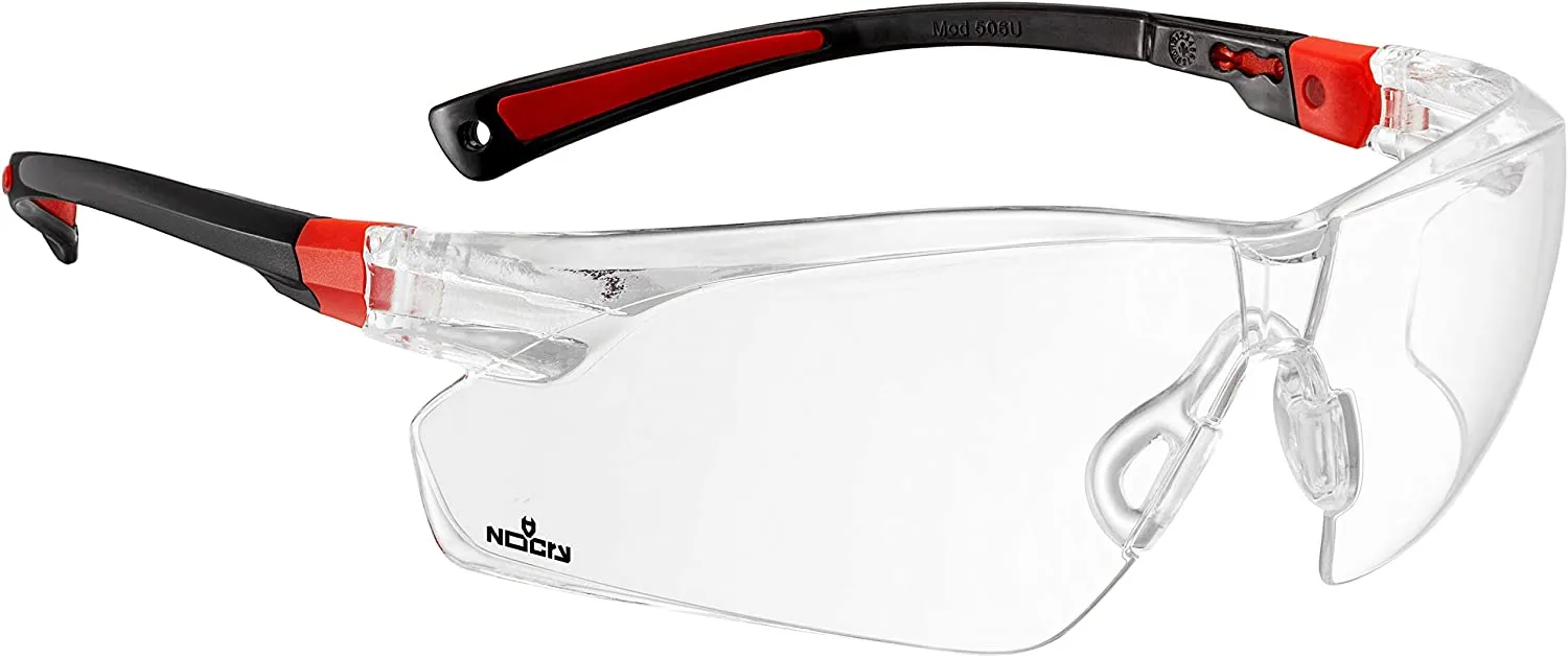 Goggles with wraparound clear anti-fog, black and red lenses