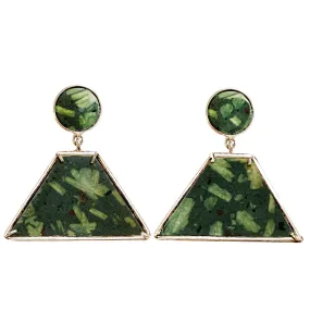 Green "Serpentino" Greek Marble and Sterling Silver Earrings