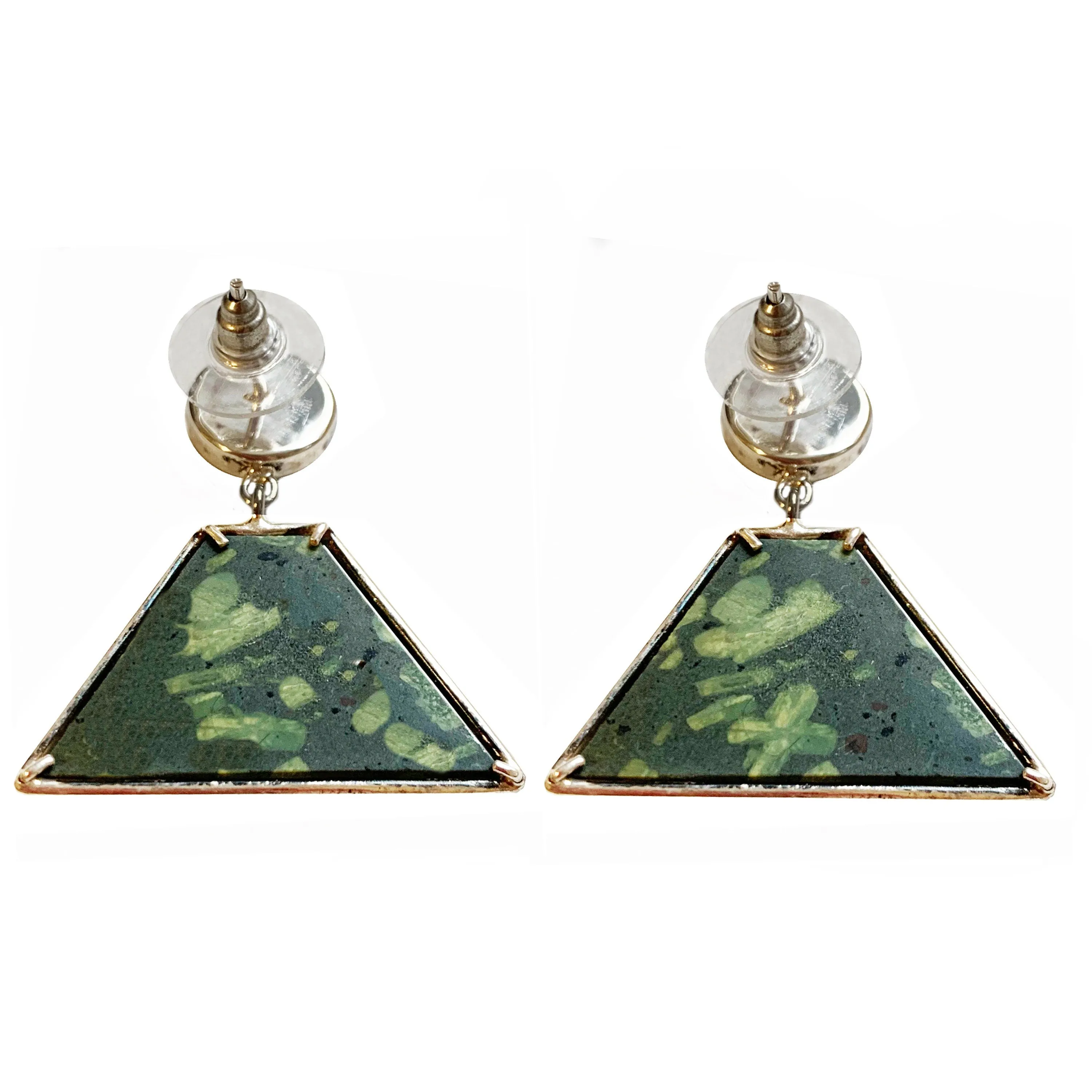 Green "Serpentino" Greek Marble and Sterling Silver Earrings