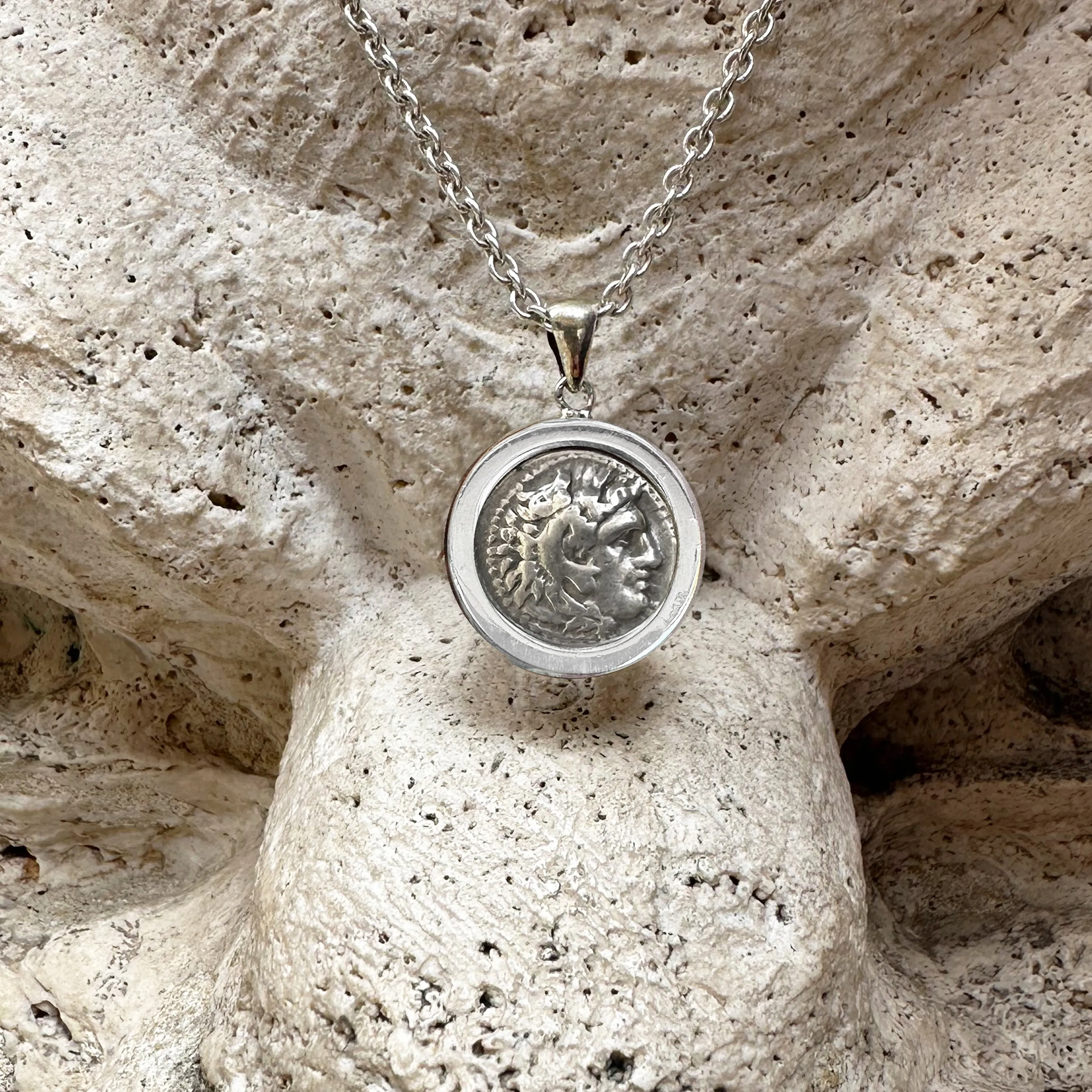 HERACLES Authentic Greek Silver Coin 4th cent. BC (Minted by Alexander the Great) Pendant