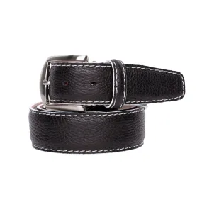 LEN Belt French Pebble Frain Black w/ White Edge & Border Stitch STK