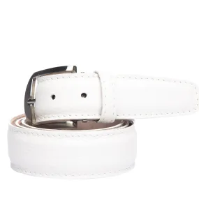 LEN Belt French Pebble Grain White w/ White Stitching STK