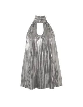 Louise Silver Metallic Plisse Top
